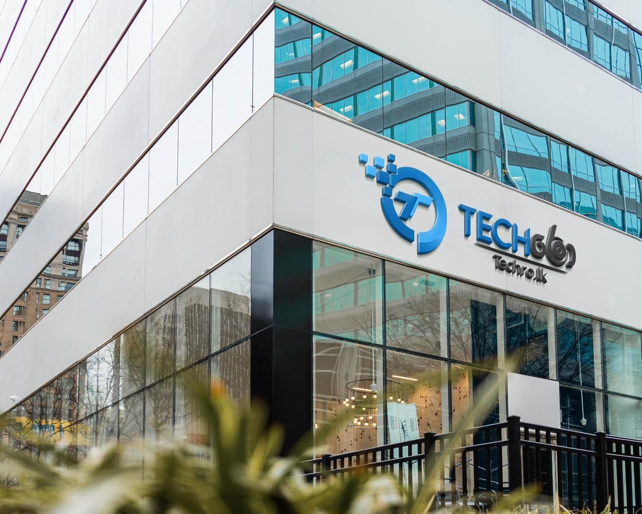 Happy customer at phone repair shop